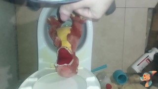 Red t-rex Peeing