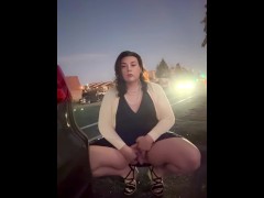 Shemale caught stroking her dick on side of road