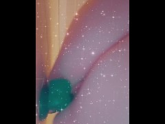 Sexy milf fucks shower dildo