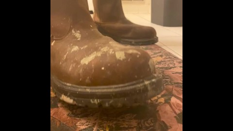 Pissing on my work boots in the bathroom