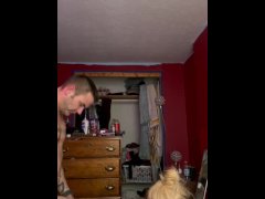 Tied up squirting on big cock