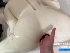 Rubberdoll Natallien - anal dildo play with latex condom suit - Onlyfans Video