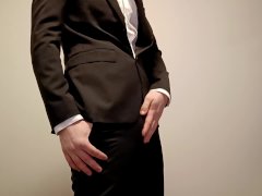 Businessman gets horny and has to cum