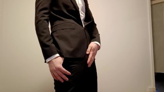 Businessman gets horny and has to cum