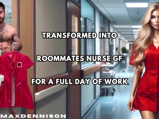 一日の仕事のためにルームメイトの看護師GFに変身