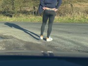 Preview 1 of **ALMOST CAUGHT** TEEN JERKING OFF IN LEGGINGS ON PUBLIC ROAD