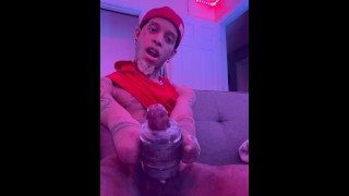 young Colombian has a strong cumshot on his big milky balls