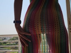 Huge Hat n Orgasm masturbation while tanning # Natural girl Hotel balcony adventure