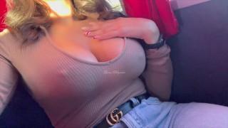 Stranger caught teen flashing tits in the public bus