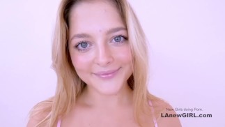 Lusty teen with tight pussy gets big jet of cum