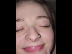 Amateur slut gets a facial from BBC IT GETS IN HER EYES!!!