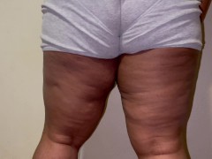 Sexy BBW Piss Desperation in Grey Boxer Briefs (pissing) - Screenshot 14 of 16 - Ebony Piss
