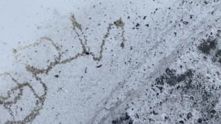 Amateur Brian openbaar plassen pissing spelling zijn naam in de sneeuw