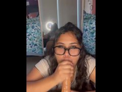 Latina slut trying to fit big dick in her mouth