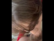 Preview 4 of Hot Brunette Sucking my Foreskin in the bathroom at the Christmas Party