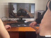 Preview 3 of JERKING DICK ONTO A CUCKOLD AND WATCHING HENTAI CUMMING WITH MOANS