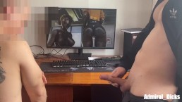 JERKING DICK ONTO A CUCKOLD AND WATCHING HENTAI CUMMING WITH MOANS