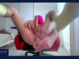 Slim masked french boy jerks his fat cock and fuck himself with his toy