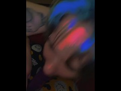 Latina gets throat fucked by purple Dino