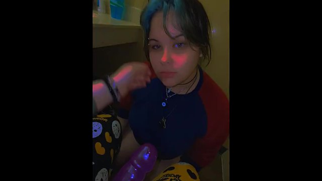 Latina gets throat fucked by purple Dino