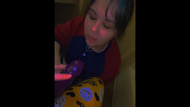 Latina gets throat fucked by purple Dino