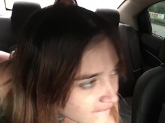 whore can't stand it and pleasures her pussy in an uber with a strap-on