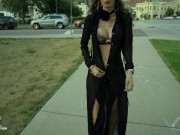 Preview 1 of Husband had me go topless and model sheer lingerie in busy downtown