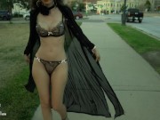Preview 3 of Husband had me go topless and model sheer lingerie in busy downtown