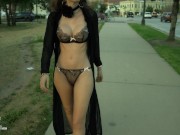 Preview 4 of Husband had me go topless and model sheer lingerie in busy downtown