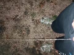Outside in the cold pissing