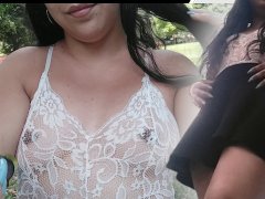 Little Ruby - Caught in a sheer blouse taking photos in a public park