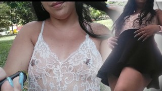 Little Ruby - Caught in a sheer blouse taking photos in a public park