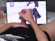 Preview 1 of Otaku guy masturbates a big thick cock moaning loudly while watching hentai