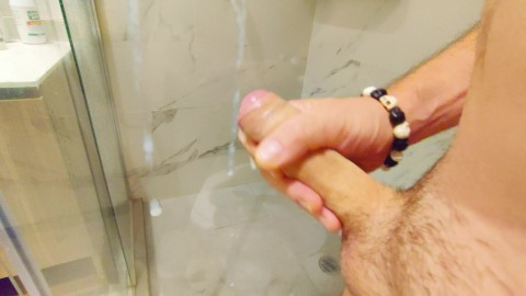 cum on the glass, girlfriend turned me down for sex and I had to jerk my dick off