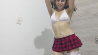 Cute schoolgirl masturbates for her teacher