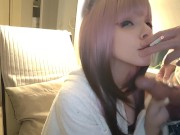 Preview 3 of Pretty Egirl in bathrobe blowing dick and smoking(full vid on my 0nlyfans/ManyVids)