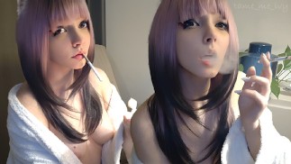 Small titties egirl in bathrobe smoking(full vid on my 0nlyfans/Manyvids)