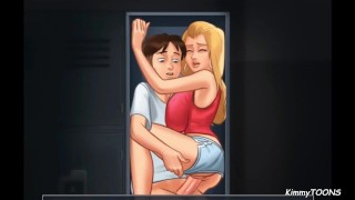 Scène de sexe Summertime Saga - pom-pom girl Hot Blond baisée dans le casier par un ringard de classe.