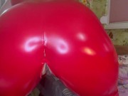 Preview 6 of Workout and pissing in red latex catsuit