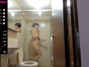 Preview 5 of Beautiful girl with a fantastic body and cute face films herself while she showers for you