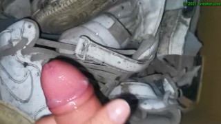 Cumshot over 3 trashed AF1 pieces