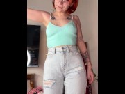 Preview 2 of Redhair teen pee in new jeans
