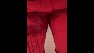 Wetting red shorts and almost got caught 🙈