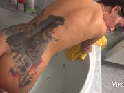 Preview 6 of Sexy Brunette Fucked in the Bathroom and Cum on Face - Trailer