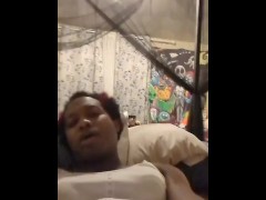 Trans BBC masturbates with magic wand