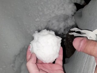 Outdoor Pissing though a Snowball