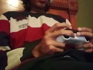 STROKING MY 7 INCH COCK WHILE PLAYING GAMES