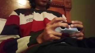 STROKING MY 7 INCH COCK WHILE PLAYING GAMES
