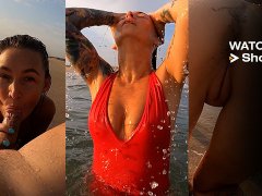 Baywatch! 🛟 Blowjob during sunset on the beach