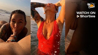 Baywatch! 🛟 Blowjob during sunset on the beach